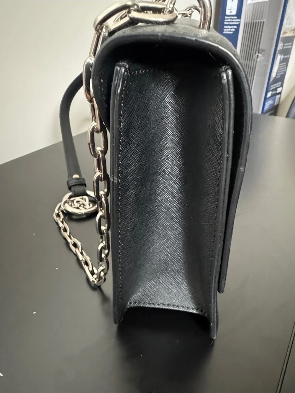 Vivienne Westwood Black Leather Shoulder Bag with Silver Chain
